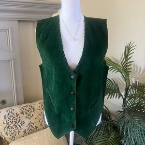 Vintage Rhoda Lynne 100% Leather Front Dark Green Vest Size L